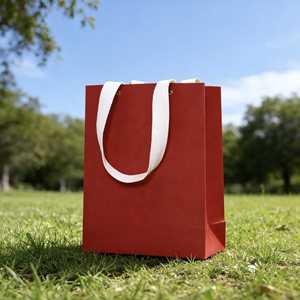 Sac en carton rouge pliable pour le commerce de détail, avec logo personnalisé, poignées à cordon doublées de coton et rivets. - Product Image 5