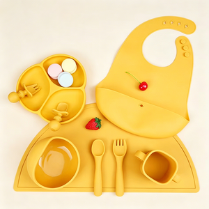 Ensemble cadeau d'alimentation pour bébé en silicone de qualité alimentaire sans BPA, assiette à ventouse, bol, vaisselle pour enfants - Product Image 1
