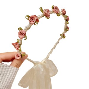 Fascia per capelli floreale con perle e fiocco in nastro, ghirlanda nuziale, accessorio per capelli da sposa per donne e ragazze, per feste e balli - Product Image 6