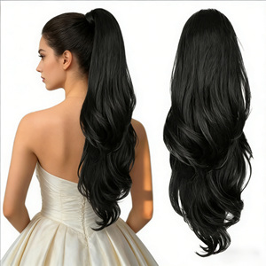 Nouvelle Tendance Extensions <span class=keywords><strong>de</strong></span> Cheveux <span class=keywords><strong>Queue</strong></span> <span class=keywords><strong>de</strong></span> <span class=keywords><strong>Cheval</strong></span> Ondulées en Fibre Synthétique Haute Température Noire Naturelle Réglable avec Cordon <span class=keywords><strong>de</strong></span> Serrage 26 pouces - Product Image 5