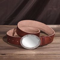 Ceinture en cuir pleine fleur avec boucle ovale embossée, ceinture de haute qualité