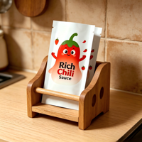 Petits sachets de sauce chili tomate, emballages laminés, qualité alimentaire, pochettes à trois soudures avec encoche de déchirement