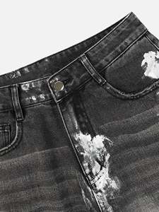 Jean en denim noir délavé à jambe large pour homme, style vintage streetwear, déchiré, service OEM - Product Image 5