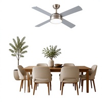 Ventilateur de plafond 52 pouces à 4 pales avec lumière, commande directe RTS, corps nickelé moderne et minimaliste, pales argentées JSY-4002