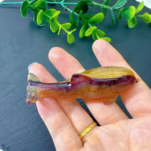 Nhà Máy Bán Buôn Chữa Bệnh Tay Đá Thủ Công Mỹ Nghệ Tinh Thể Thạch Anh fluorite Động Vật Khắc Đầy Màu Sắc Kẹo fluorite Cá Heo Để Bán - Product Image 1