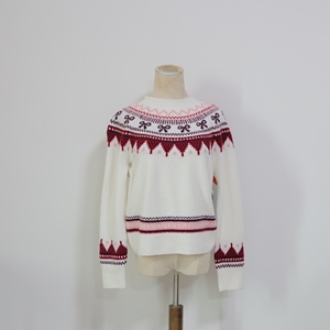 Trắng Hồng Ribbon Jacquard crewneck của phụ nữ áo len mùa thu mùa đông nóng bán - Product Image 4