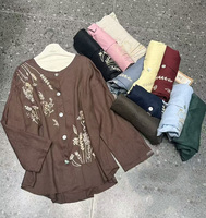 Cardigan en tricot décontracté pour femme avec broderie florale, perles et appliques, fermeture boutonnée, 100 % lin