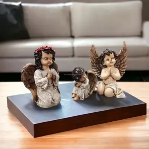 Conjunto de figuras de anjo escultura de estátua, asas de anjo fofas decoração de mesa artesanato em resina prateleira de decoração para casa escritório biblioteca sala