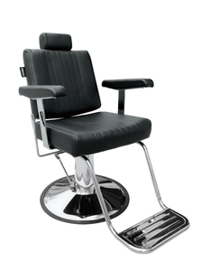 Silla hidráulica reclinable para hombre, equipo de salón de belleza, Silla de peluquero negra, de cuero, Metal, madera, hierro - Product Image 1