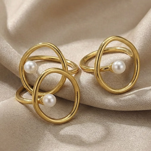 Anello Geometrico Personalizzato in Pietra Naturale per Donne Europee e Americane, Acciaio Inossidabile Placcato Oro 18k - Product Image 3