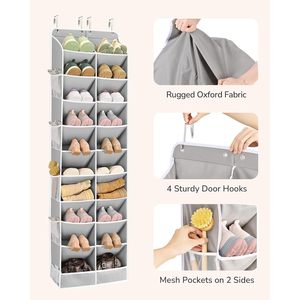Over The Door <b>Shoe</b> Organizer 24 Pockets Gray Hanging Rack For Closet <b>Storage</b> With Deep Compartments - Product Image 5