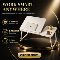 Bureau d'ordinateur portable pliable en bois réglable en hauteur, table portable pour le travail à domicile, le bureau, la chambre, l'étude, le dortoir