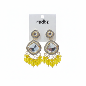 Jewelemarket <b>Gold</b> Plated Yellow Kundan Stone <b>Dangle</b> <b>Earrings</b> with Beads Fine Jewelry for Women - Product Image 2