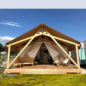 Luxe dubbele waterdichte canvas glamping tent met ruim interieur, vier seizoenen, stalen frame, één slaapkamer, woonkamer, 4x6m - Product Image 1