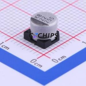 Condensateur électrolytique en aluminium SMD VES220M1ETR-0605, SMD, D6.3xL5.3mm 22uF 20% 25V 6.3mm - Product Image 1