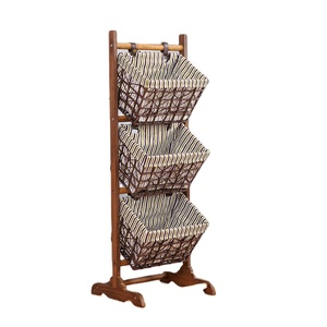 Nordic Style Wood Flooring Display Racks Wooden Storage Basket Rattan Stackable Hanging Basket Storage Rack