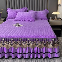 Parure de lit en microfibre polyester de haute qualité, style européen, avec jupe de lit matelassée en coton et dentelle, et jupe plissée
