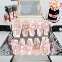 Autocollant d'ongles en acrylique rose fait main, couvrant entièrement l'ongle, motif fleur 3D, pour ongles à presser, effet œil de chat, formes cercueil, amande, French, carré, et pour bouts d'ongles longs
