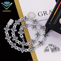Collier trèfle à quatre feuilles en argent sterling 925 plaqué or, bijoux hip-hop tendance, diamant moissanite VVS, chaîne cubaine