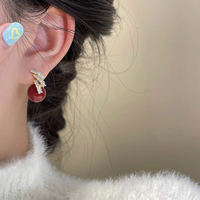 Boucles d'oreilles à clip tendance pour femmes, plaquées or 18 carats, non percées, Pendientes Sin Agujero, hypoallergéniques, perles rouges, bijoux CZ