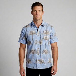 Chemise à manches courtes pour homme, imprimé palmiers, boutonnée, tricotée, décontractée, polo de golf, OEM personnalisé - Product Image 1