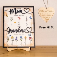 Artisanat en bois pour la fête des mères produit en usine bricolage cadre photo avec fleurs gravées année de naissance mois plaque en bois cadeau