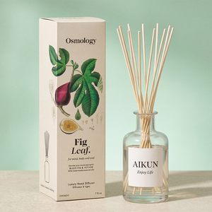 Aikun 200ml Fig Leaf Box Any Scent Long Lasting Clear Glass Adhesive Sticker Logo Reed <b>Diffuser</b> Gift Set For Home Decor Stores - Product Image 1