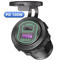 Chargeur de voiture USB 12V 118W en alliage d'aluminium avec prise Type-C 100W pour ordinateur portable, camping-car, remorque, camion, bateau, voiturette de golf