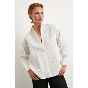 Camisa a Rayas de Algodón para Mujer, Blusa Blanca de Popelina Informal para el Día a Día con Botones - Product Image 4