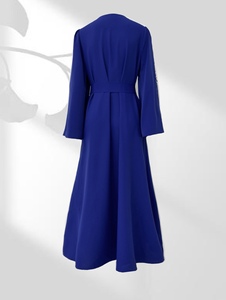 Abaya bleu roi ornée de strass, manches bouffantes, taille à nouer, robe longue modeste, coupe ample, vêtement islamique élégant pour Ramadan et Aïd - Product Image 6