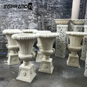 15 Years Art Sculpture Factory customized high strength rustic garden plant pot stone urn on pedestal