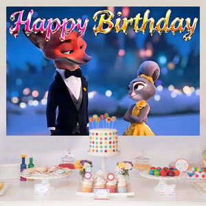 <span class=keywords><strong>Fondo</strong></span> de Fotografía con Temática de la Película Zootopia 2, Judy y Nick, para Decoración de Bodas, Fiestas de Cumpleaños - Product Image 3