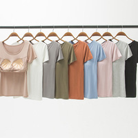 T-shirt décontracté à manches courtes pour femme avec soutien-gorge intégré, vêtement d'intérieur d'été, sans besoin de soutien-gorge, conception une pièce sans armatures