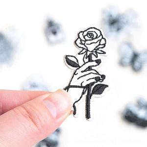 <b>Mini</b> Size Iron on /self Sticker <b>Black</b> White Embroidery Punk Style Rose Girl Skull Lighter Diamond cat Patch for Decoration - Product Image 5