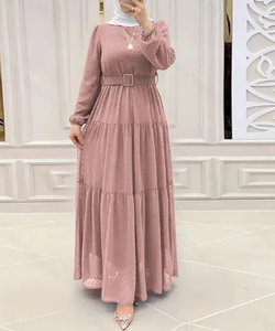 Factory <strong>Dropship</strong> <strong>Muslim</strong> <strong>Dress</strong> Women's Modest Long <strong>Dress</strong> Jacquard Ramadan Islamic Traditional Robe With Belt Pleated <strong>Dress</strong> - Product Image 2