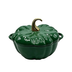 <span class=keywords><strong>Cocotte</strong></span> en <span class=keywords><strong>fonte</strong></span> émaillée verte en forme de citrouille avec bouton doré, antiadhésive, pour cuisson domestique, compatible induction et four - Product Image 2