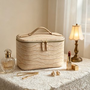 Luxury Crocodile Embossed PU Leather Vanity <b>Case</b> Portable Handle Travel <b>Makeup</b> Bag Large Capacity Women Cosmetic Storage Bag - Product Image 6
