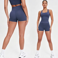 Shorts de yoga OEM taille haute pour femme, effet ventre plat, rehaussement des fesses, taille élastique, extensible, coupe ajustée, respirant, pour entraînement, course et gym