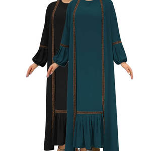Gaun Muslim Wanita Model Abaya Cardigan Terbaru <span class=keywords><strong>M</strong></span>-77, Bahan Bernapas, Hiasan Berlian Imitasi dan Rumbai, Gaya UAE - Product Image 1