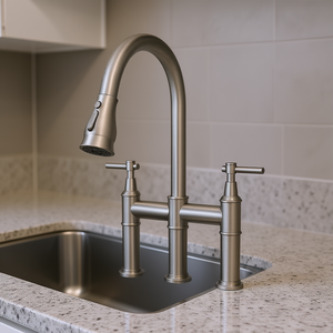 Grifo de Cocina DB Moderno de 8 Pulgadas con Doble Manija, Acabado Níquel Cepillado, Montaje en Encimera, Rociador Extraíble de Acero Inoxidable - Product Image 2