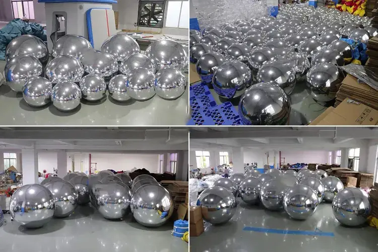 Bolas infláveis de prata Evnets para uso ao ar livre, bolas de espelho gigantes grandes e brilhantes, por atacado