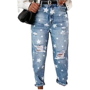 Jeans OEM Personalizados de Alta Calidad, Modelo Slimmer con Agujeros, Cintura Alta, Estilo Femenino 8008, Tela Denim Informal para Verano e Invierno - Product Image 4