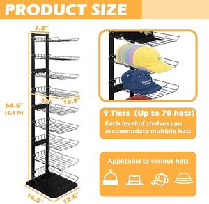 Mũ hiển thị 9-Tier miễn phí đứng 70 Mũ kim loại giá thương mại bán lẻ màu đen nhiều Mũ hiển thị kệ đứng - Product Image 5