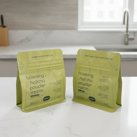 Sachet plat en plastique mat imprimé vert avec pochette zippée, emballage alimentaire pour poudre de Hojicha Boseong 150g