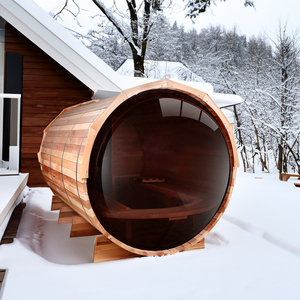 Ngoài trời truyền thống Thùng phòng tắm hơi 4 người Thùng tắm hơi tuyết tùng đỏ với toàn cảnh Thùng tắm hơi cửa sổ - Product Image 1