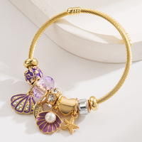 Bracelet YANYE style panier avec perles, cristaux et strass pour femme, ajustable, avec breloques cœur et coquillage, tendance