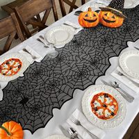 1 ensemble de chemin de table en tissu pour Halloween, design toile d'araignée en dentelle noire, pour la décoration de dîner
