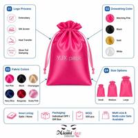 Sac en satin personnalisé avec cordon de serrage pour extensions capillaires, emballage de bijoux, sac cadeau, sac à perruque en satin rose vif et noir, logo OEM en gros