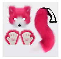Masque de renard en peluche doux pour Halloween, gants et queue, ensemble fait main, accessoires de cosplay animal pour enfants - Vente chaude