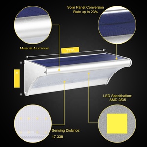Lampe solaire LED extérieure en aluminium, étanche, 4 modes d'éclairage, détecteur de mouvement, jardin, <span class=keywords><strong>garage</strong></span>, véranda, porte d'entrée, lumière <span class=keywords><strong>murale</strong></span> - Product Image 2